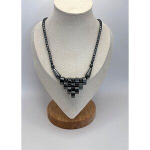 Vintage Hematite Geometric Pyramid Metallic Gunmetal Gray 17" Necklace